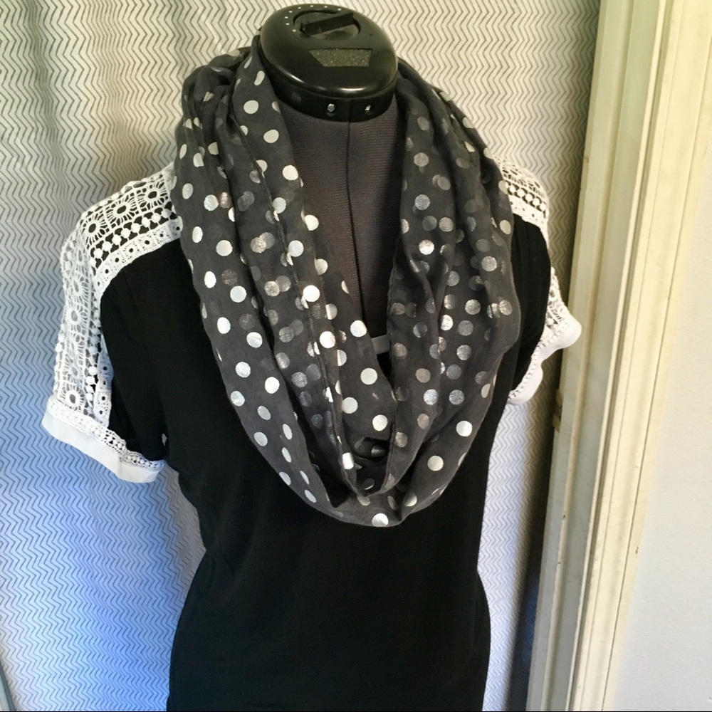 Silver polka dot infinity scarf